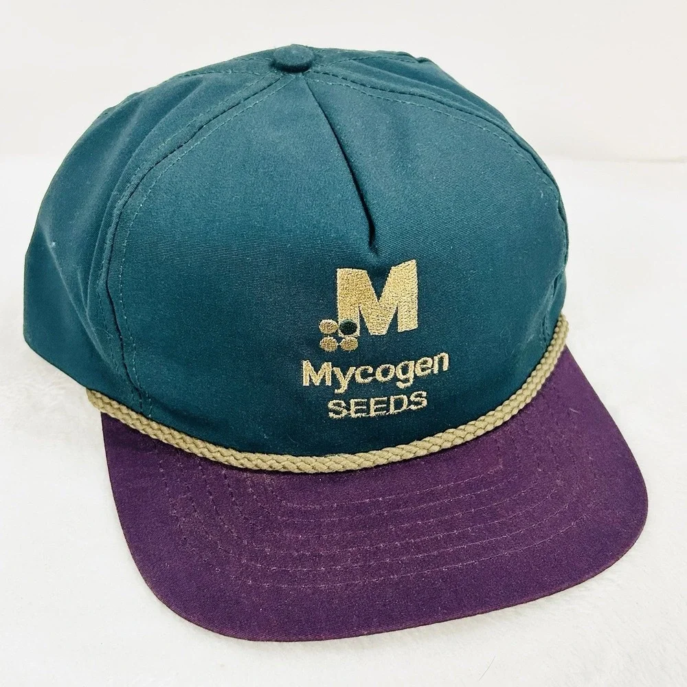Mycogen Seeds‎ Vintage USA Trucker Rope Hat Cap Adjustable Snapback Green